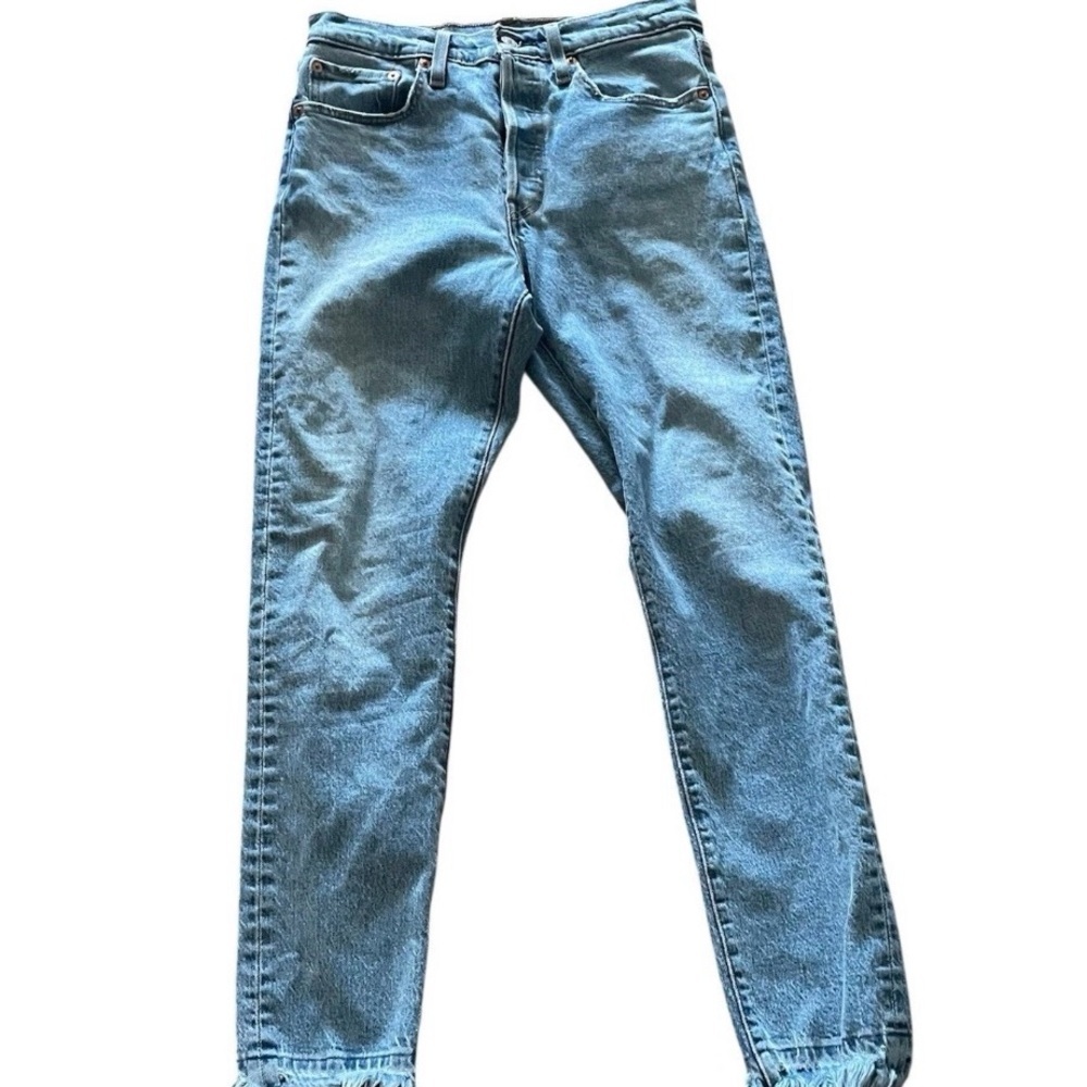 Levis 501 S Womens 27x28 Blue Cotton Blend Premium Skinny Button Fly Medium Wash